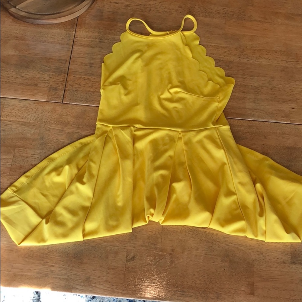 Yellow scallop neck mini dress